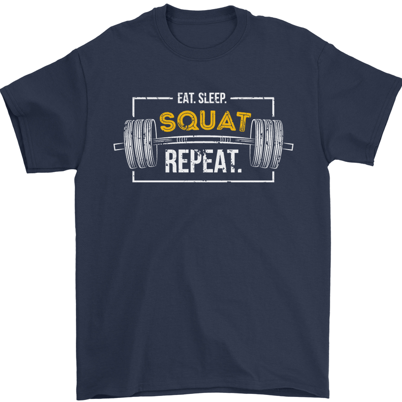 Eat Sleep Squat Repeat Gym Training Top Mens T-Shirt Cotton Gildan Navy Blue