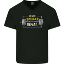 Eat Sleep Squat Repeat Gym Training Top Mens V-Neck Cotton T-Shirt Black