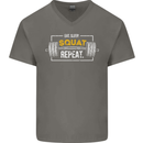 Eat Sleep Squat Repeat Gym Training Top Mens V-Neck Cotton T-Shirt Charcoal