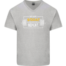 Eat Sleep Squat Repeat Gym Training Top Mens V-Neck Cotton T-Shirt Sports Grey