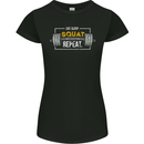 Eat Sleep Squat Repeat Gym Training Top Womens Petite Cut T-Shirt Black