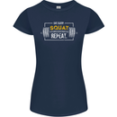 Eat Sleep Squat Repeat Gym Training Top Womens Petite Cut T-Shirt Navy Blue