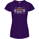 Eat Sleep Squat Repeat Gym Training Top Womens Petite Cut T-Shirt Purple