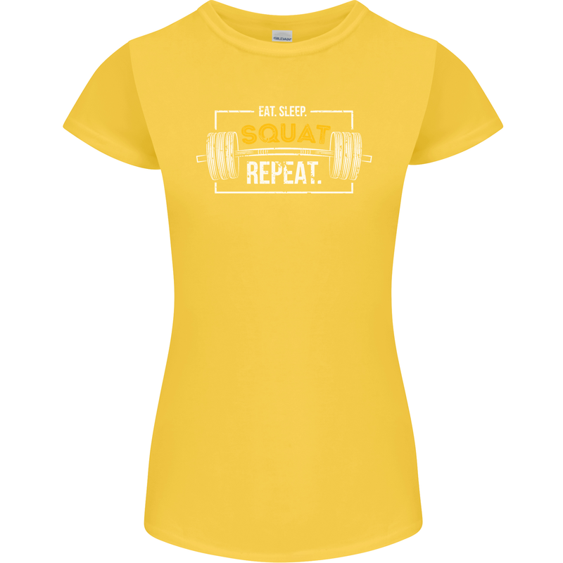 Eat Sleep Squat Repeat Gym Training Top Womens Petite Cut T-Shirt Yellow