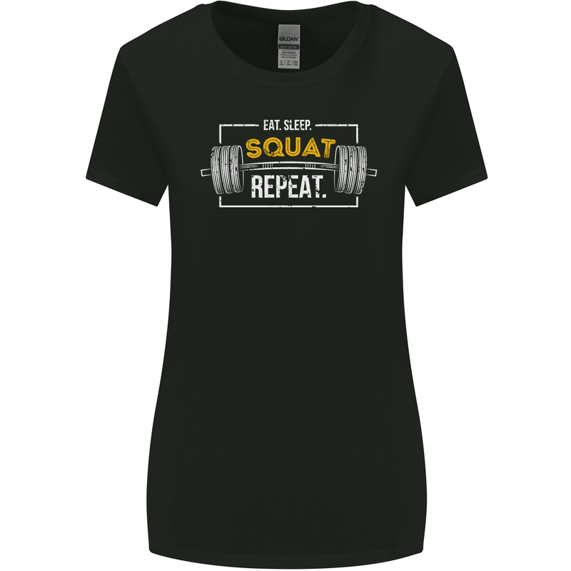 Eat Sleep Squat Repeat Gym Training Top Womens Wider Cut T-Shirt Black