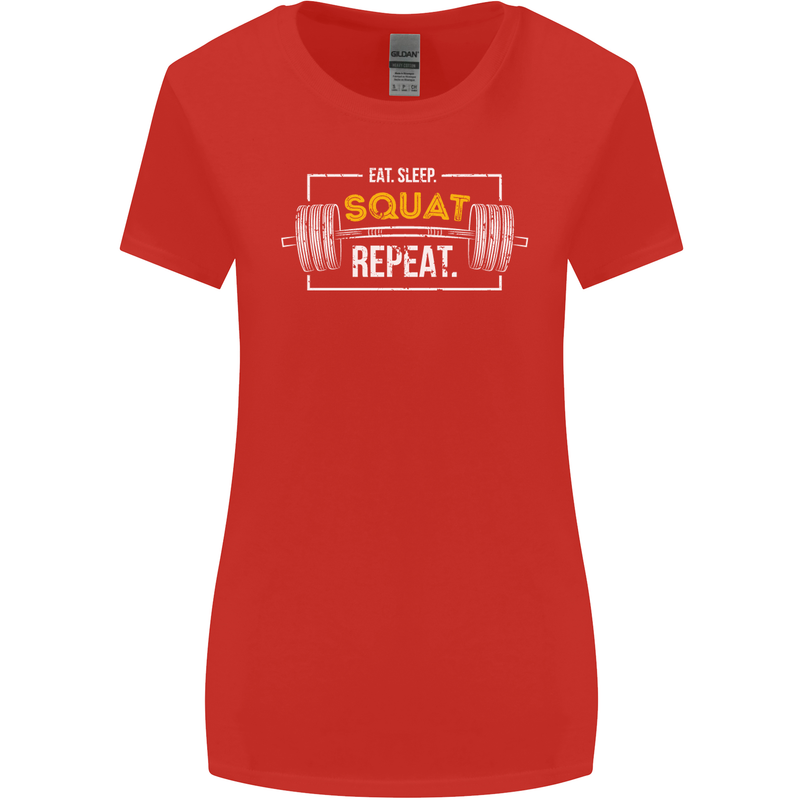 Eat Sleep Squat Repeat Gym Training Top Womens Wider Cut T-Shirt Red