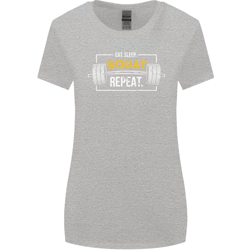 Eat Sleep Squat Repeat Gym Training Top Womens Wider Cut T-Shirt Sports Grey