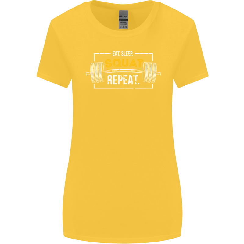 Eat Sleep Squat Repeat Gym Training Top Womens Wider Cut T-Shirt Yellow