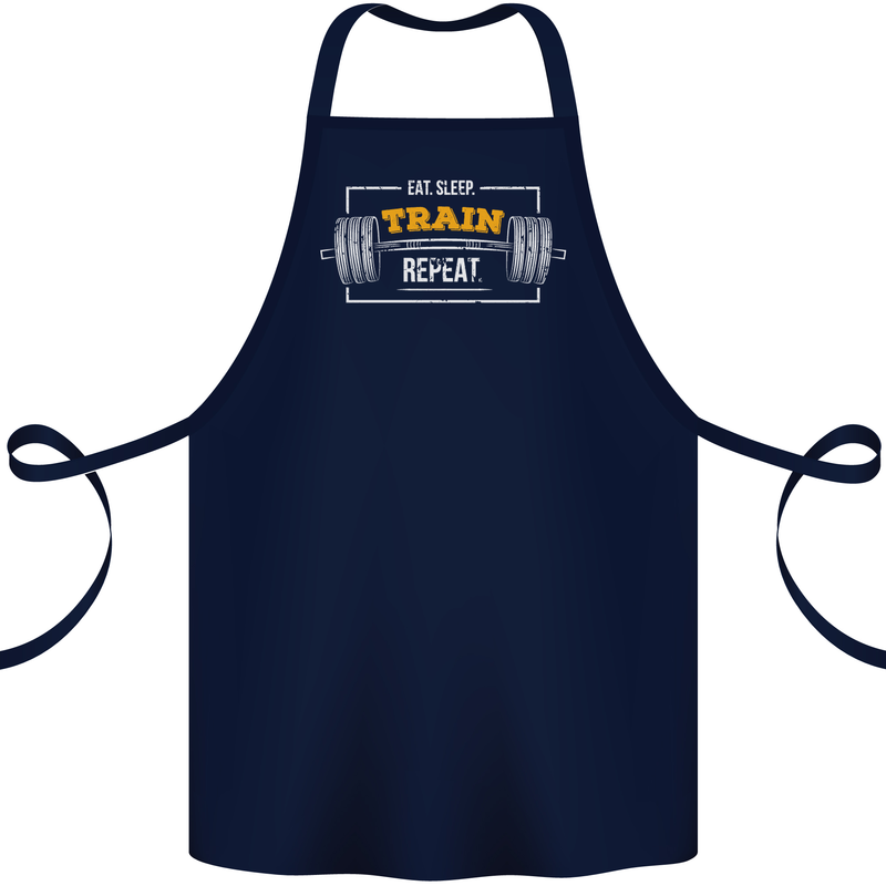 Eat Sleep Train Repeat Gym Training Top Cotton Apron 100% Organic Navy Blue