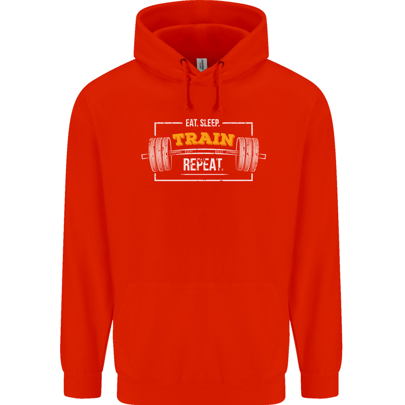 Eat Sleep Train Repeat Gym Training Top Mens 80% Cotton Hoodie Bright Red