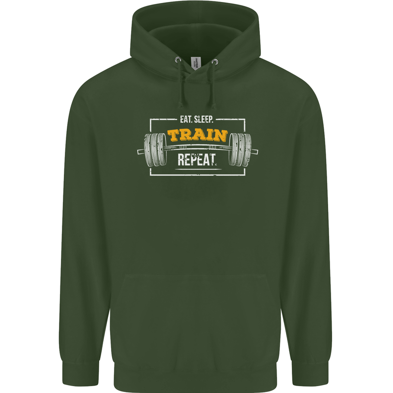 Eat Sleep Train Repeat Gym Training Top Mens 80% Cotton Hoodie Forest Green