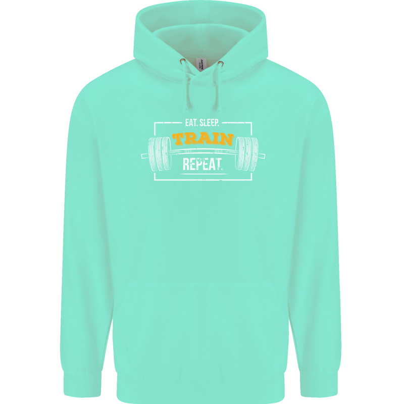 Eat Sleep Train Repeat Gym Training Top Mens 80% Cotton Hoodie Peppermint