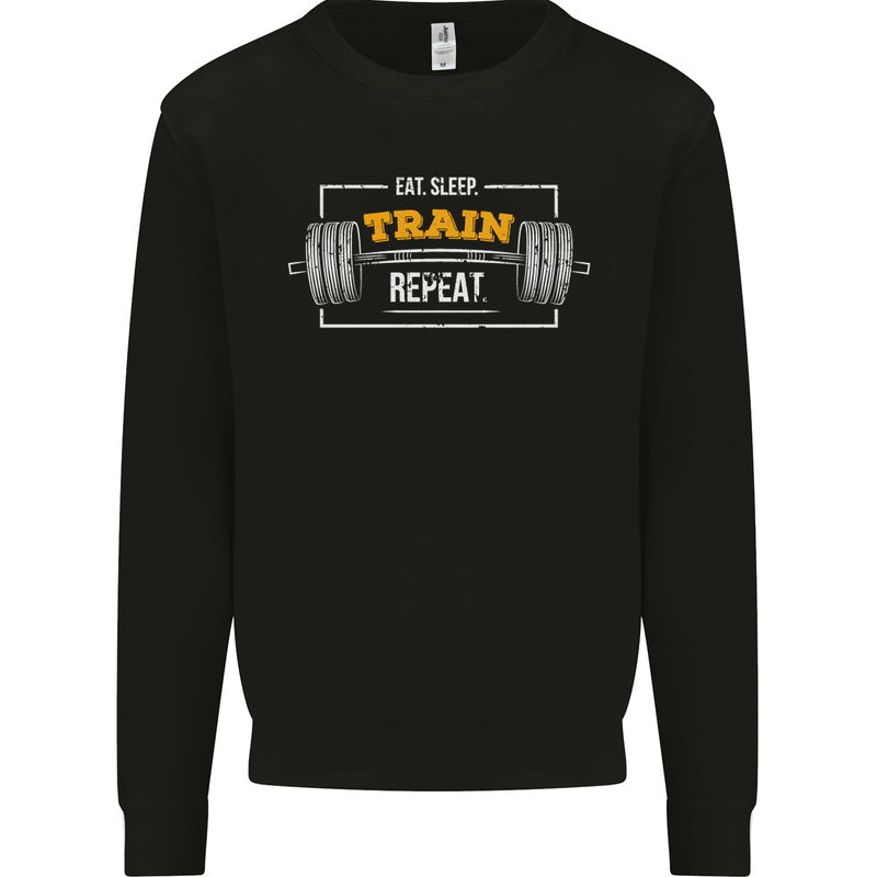 Eat Sleep Train Repeat Gym Training Top Mens Sweatshirt Jumper Black