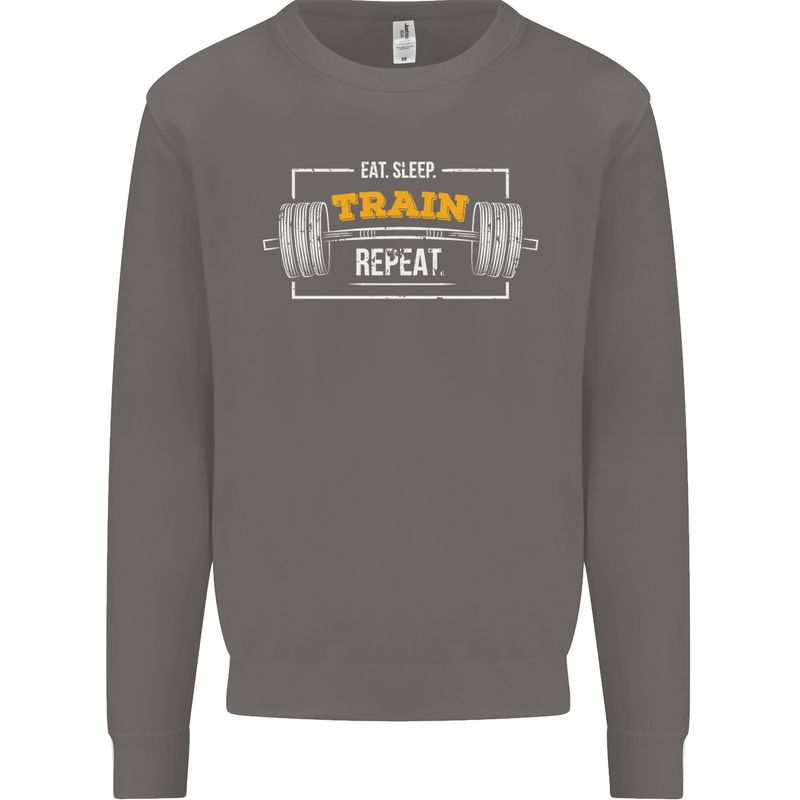 Eat Sleep Train Repeat Gym Training Top Mens Sweatshirt Jumper Charcoal