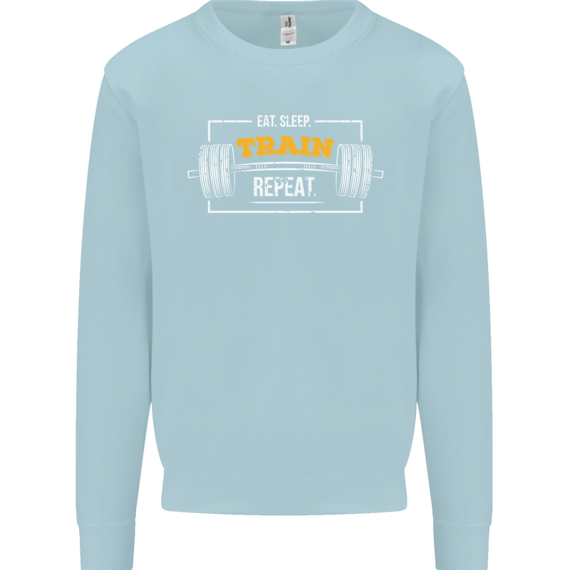 Eat Sleep Train Repeat Gym Training Top Mens Sweatshirt Jumper Light Blue