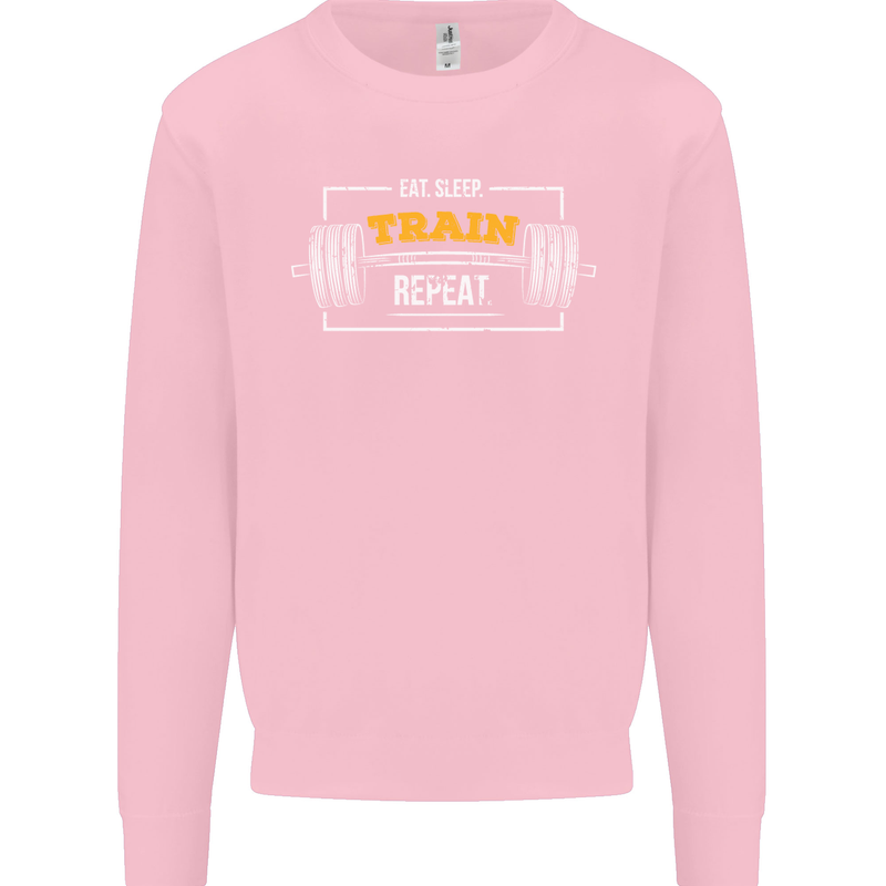 Eat Sleep Train Repeat Gym Training Top Mens Sweatshirt Jumper Light Pink