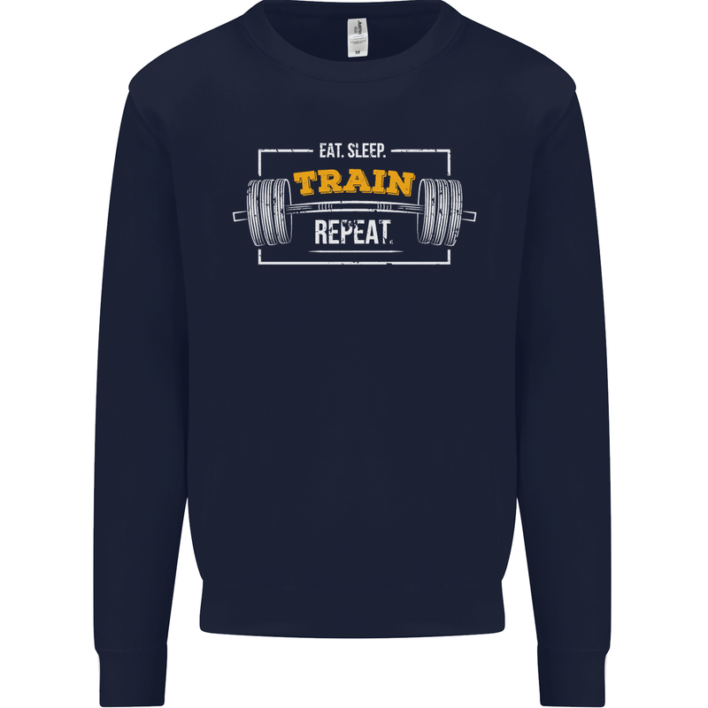 Eat Sleep Train Repeat Gym Training Top Mens Sweatshirt Jumper Navy Blue
