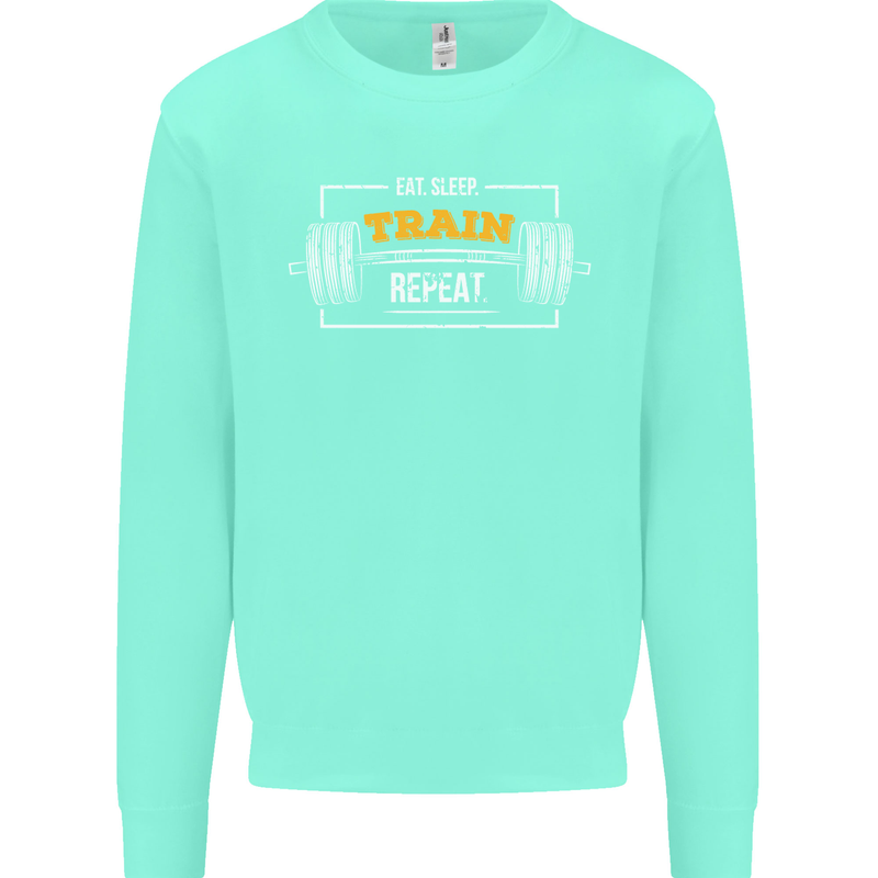 Eat Sleep Train Repeat Gym Training Top Mens Sweatshirt Jumper Peppermint