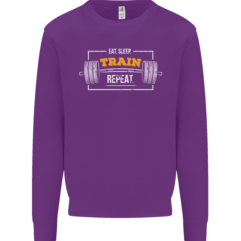 Eat Sleep Train Repeat Gym Training Top Mens Sweatshirt Jumper Purple