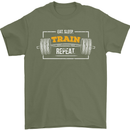 Eat Sleep Train Repeat Gym Training Top Mens T-Shirt Cotton Gildan Military Green