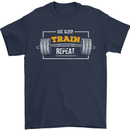 Eat Sleep Train Repeat Gym Training Top Mens T-Shirt Cotton Gildan Navy Blue
