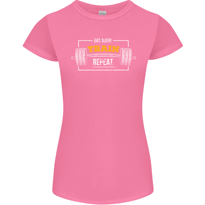 Eat Sleep Train Repeat Gym Training Top Womens Petite Cut T-Shirt Azalea