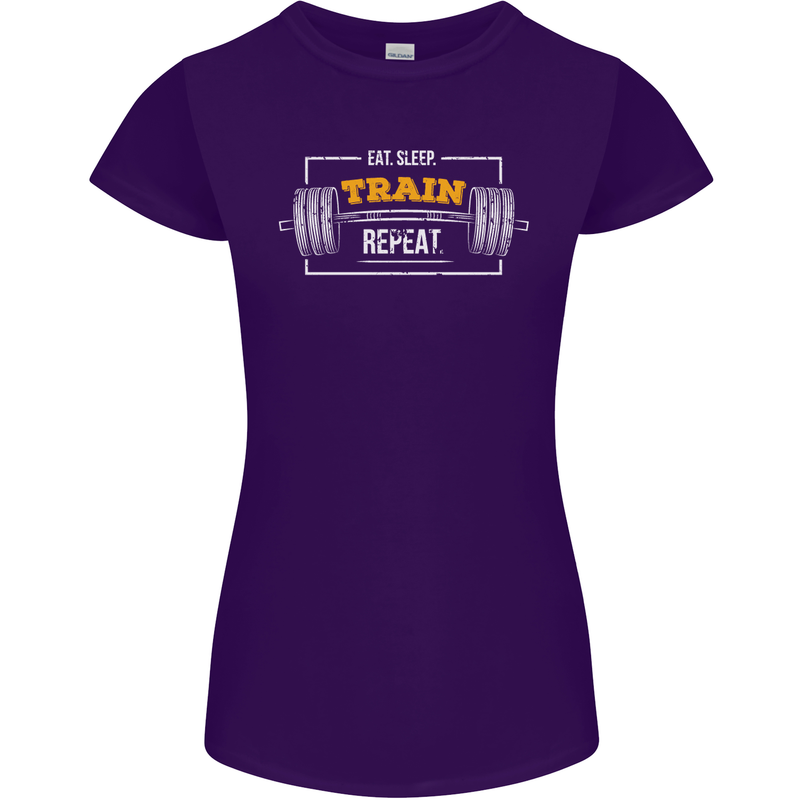Eat Sleep Train Repeat Gym Training Top Womens Petite Cut T-Shirt Purple