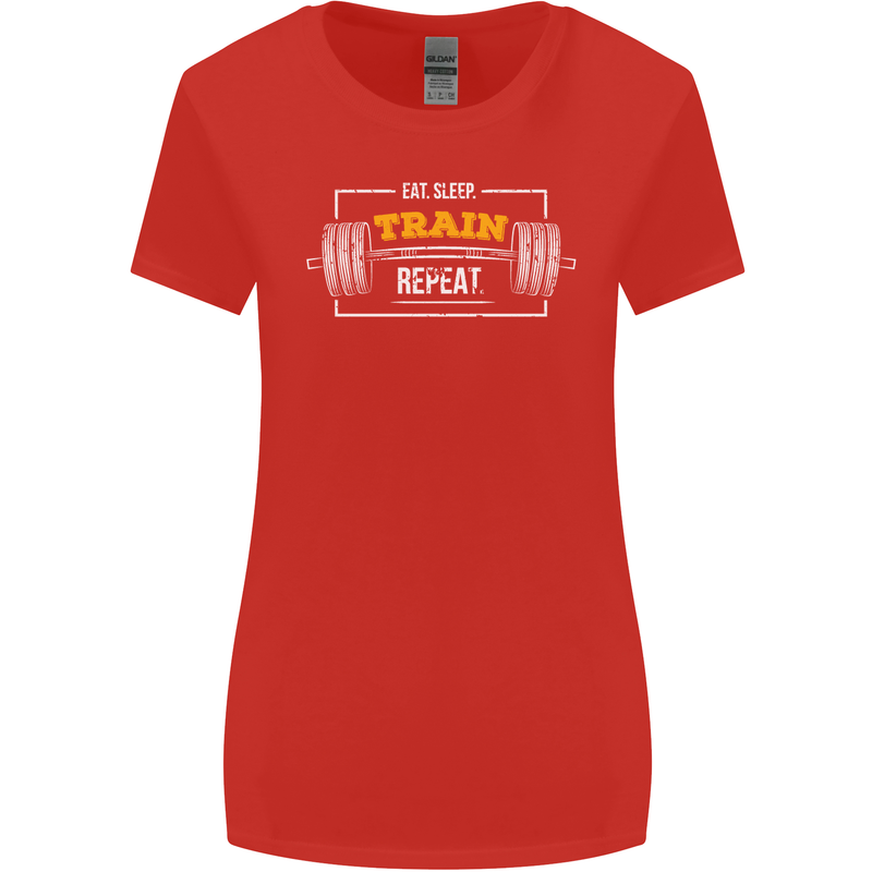 Eat Sleep Train Repeat Gym Training Top Womens Wider Cut T-Shirt Red