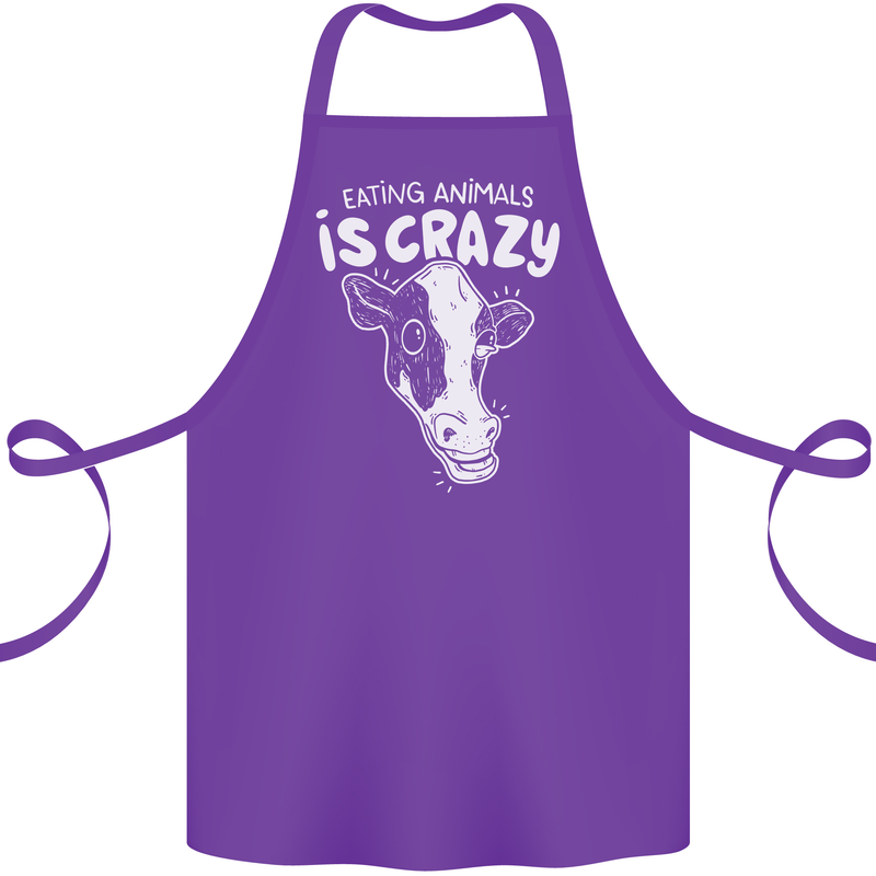 Eating Animals Is Crazy Vegetarian Vegan Cotton Apron 100% Organic Purple