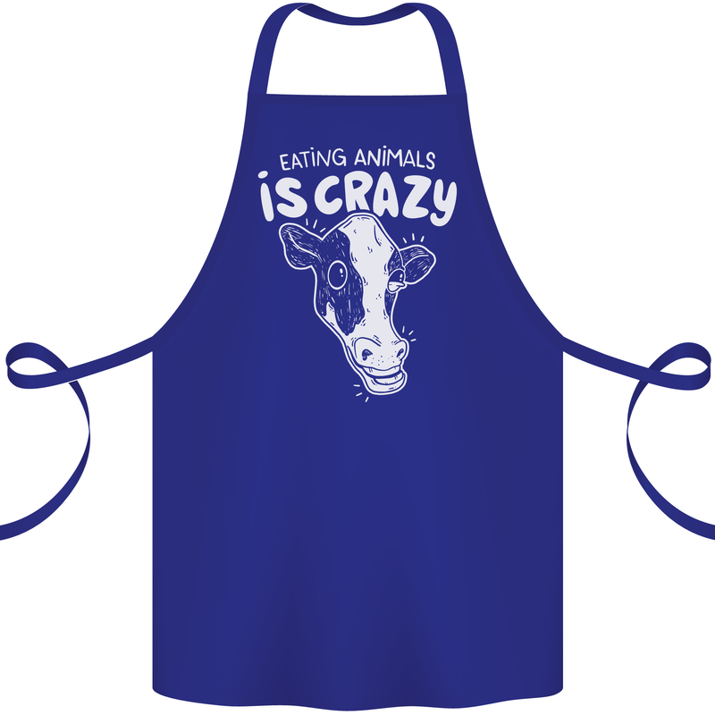 Eating Animals Is Crazy Vegetarian Vegan Cotton Apron 100% Organic Royal Blue