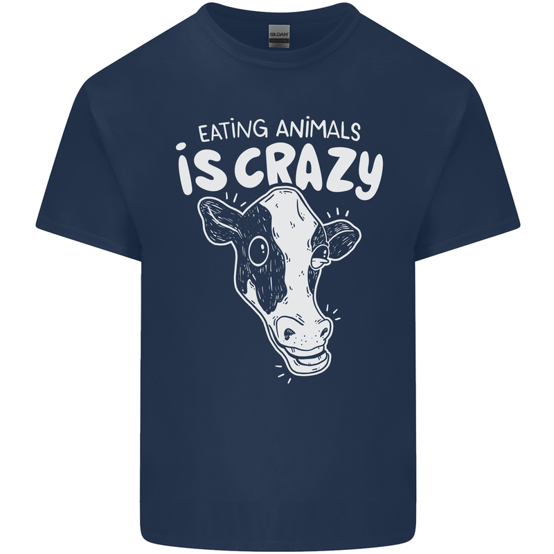 Eating Animals Is Crazy Vegetarian Vegan Kids T-Shirt Childrens Navy Blue