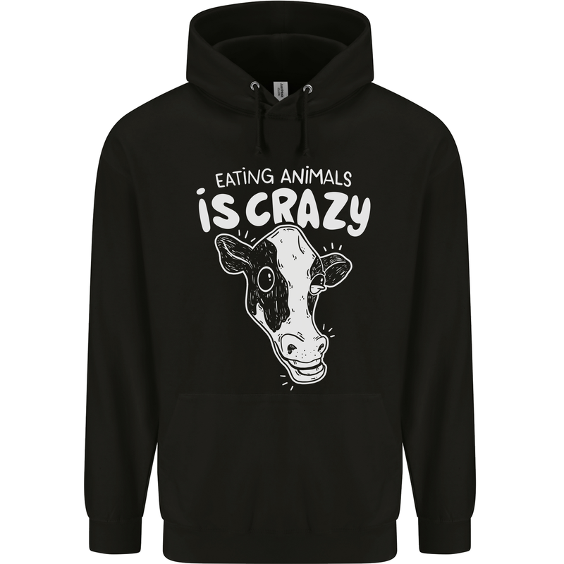 Eating Animals Is Crazy Vegetarian Vegan Mens 80% Cotton Hoodie Black