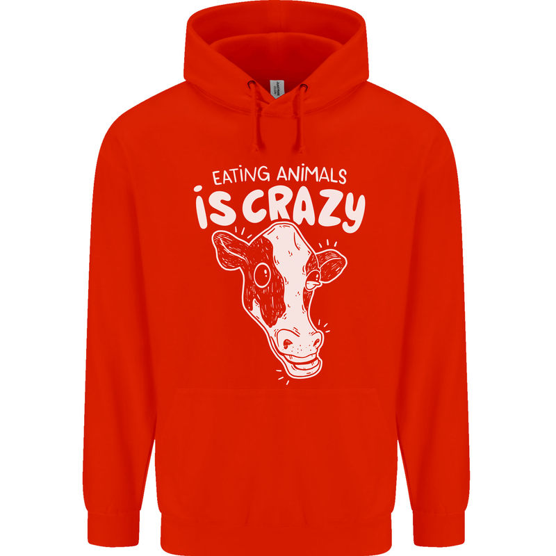 Eating Animals Is Crazy Vegetarian Vegan Mens 80% Cotton Hoodie Bright Red