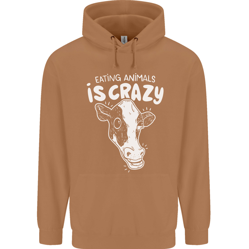 Eating Animals Is Crazy Vegetarian Vegan Mens 80% Cotton Hoodie Caramel Latte