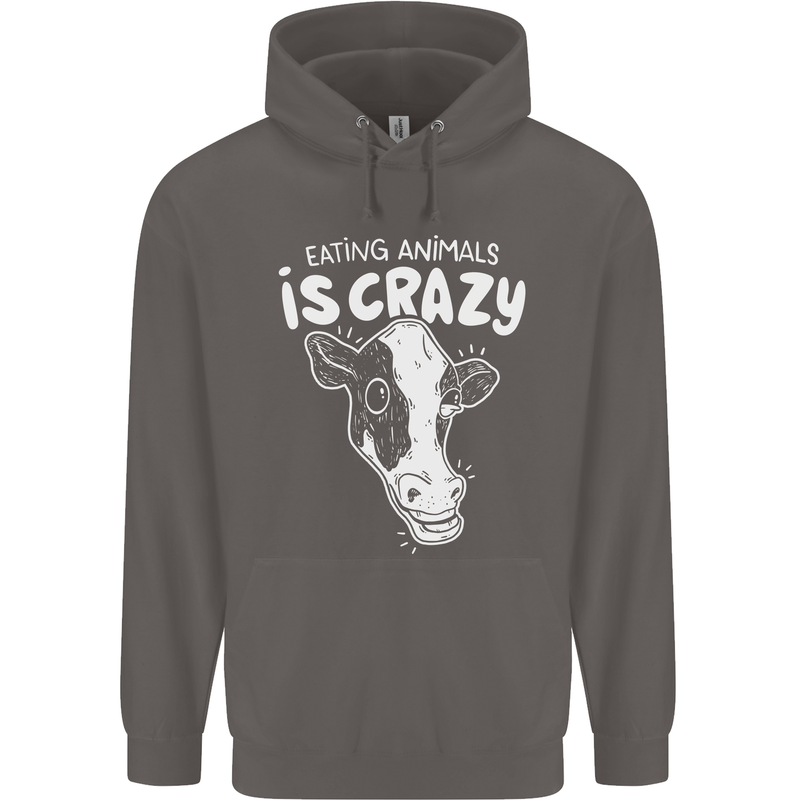 Eating Animals Is Crazy Vegetarian Vegan Mens 80% Cotton Hoodie Charcoal