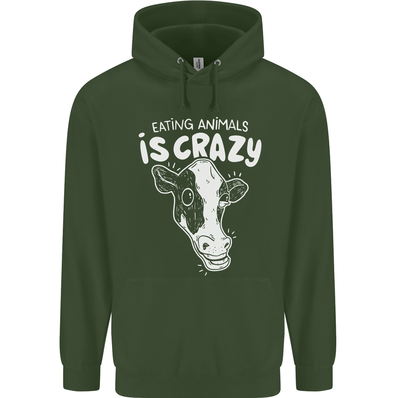 Eating Animals Is Crazy Vegetarian Vegan Mens 80% Cotton Hoodie Forest Green