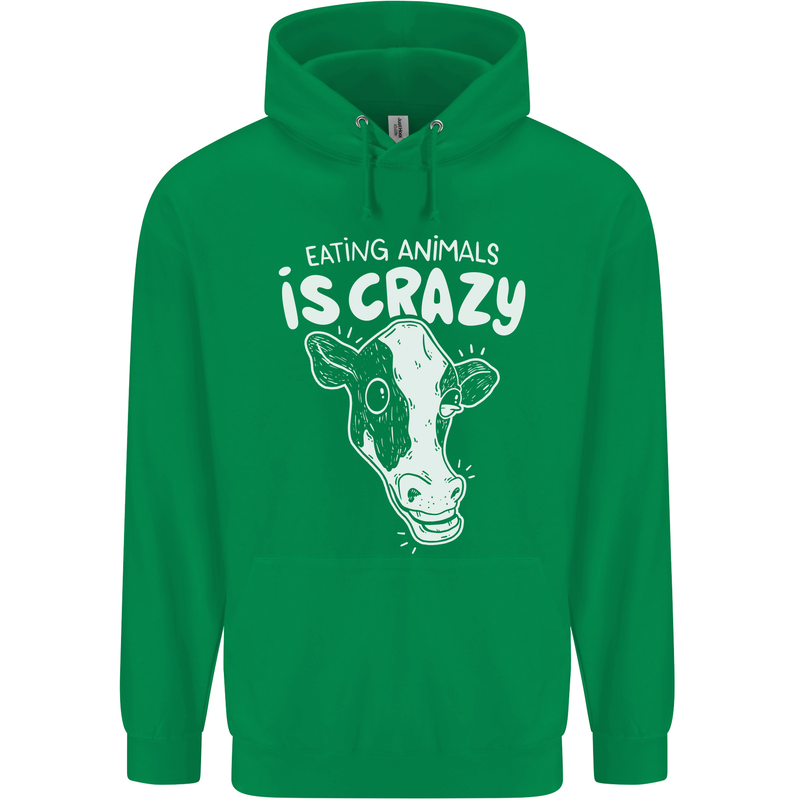 Eating Animals Is Crazy Vegetarian Vegan Mens 80% Cotton Hoodie Irish Green