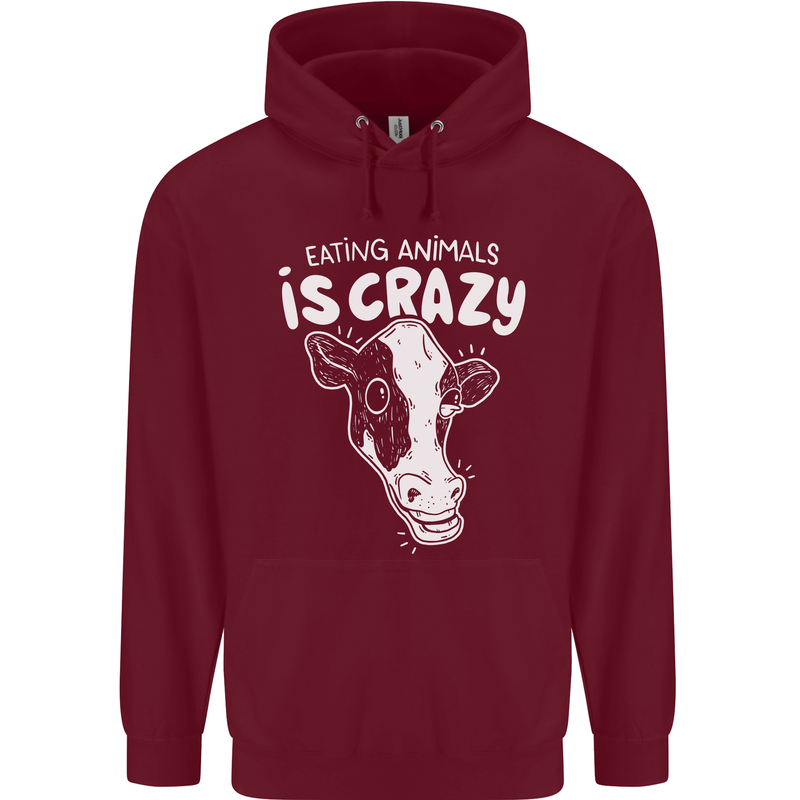 Eating Animals Is Crazy Vegetarian Vegan Mens 80% Cotton Hoodie Maroon