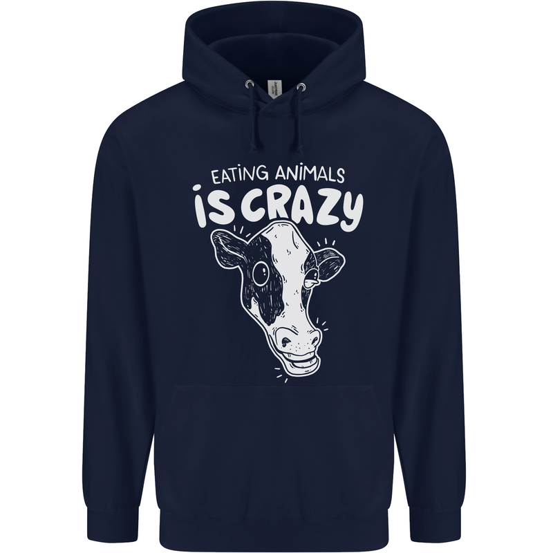Eating Animals Is Crazy Vegetarian Vegan Mens 80% Cotton Hoodie Navy Blue