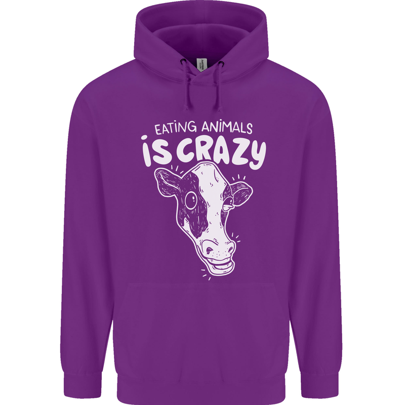 Eating Animals Is Crazy Vegetarian Vegan Mens 80% Cotton Hoodie Purple