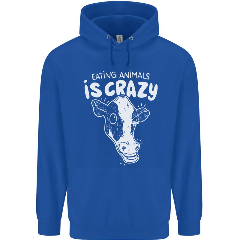 Eating Animals Is Crazy Vegetarian Vegan Mens 80% Cotton Hoodie Royal Blue