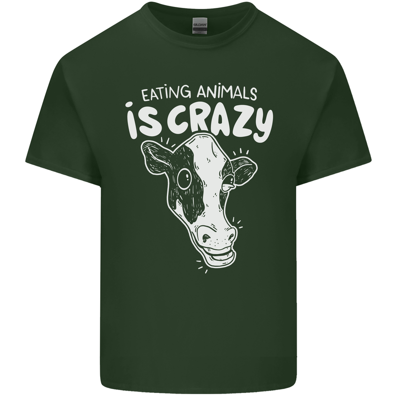 Eating Animals Is Crazy Vegetarian Vegan Mens Cotton T-Shirt Tee Top Forest Green