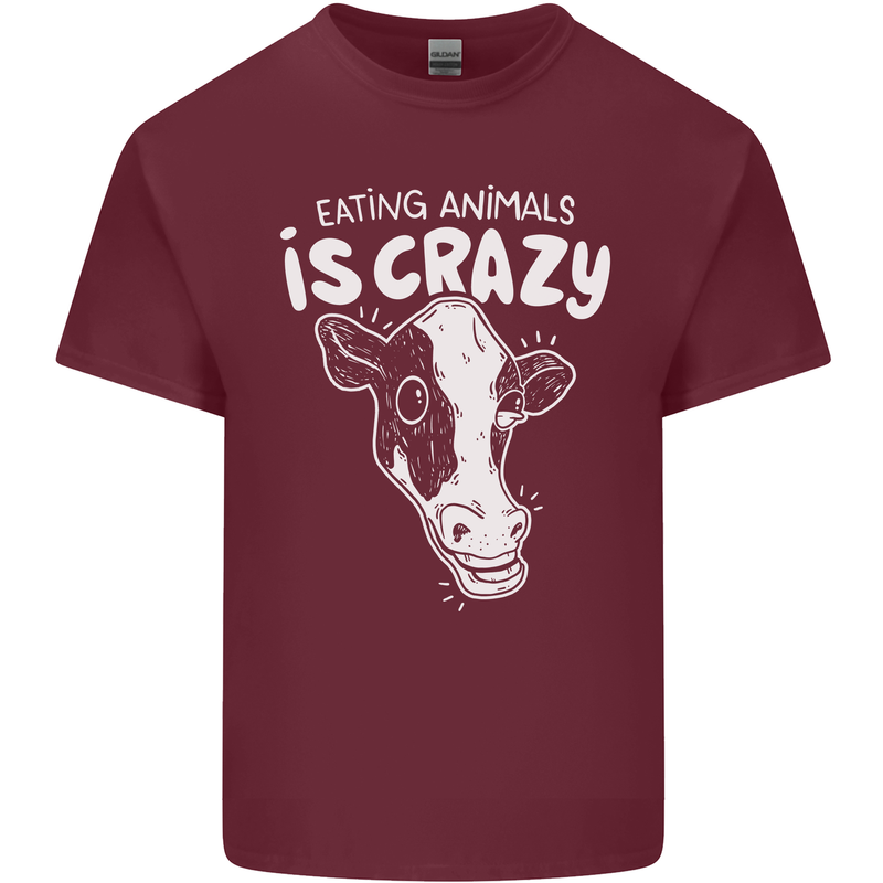 Eating Animals Is Crazy Vegetarian Vegan Mens Cotton T-Shirt Tee Top Maroon