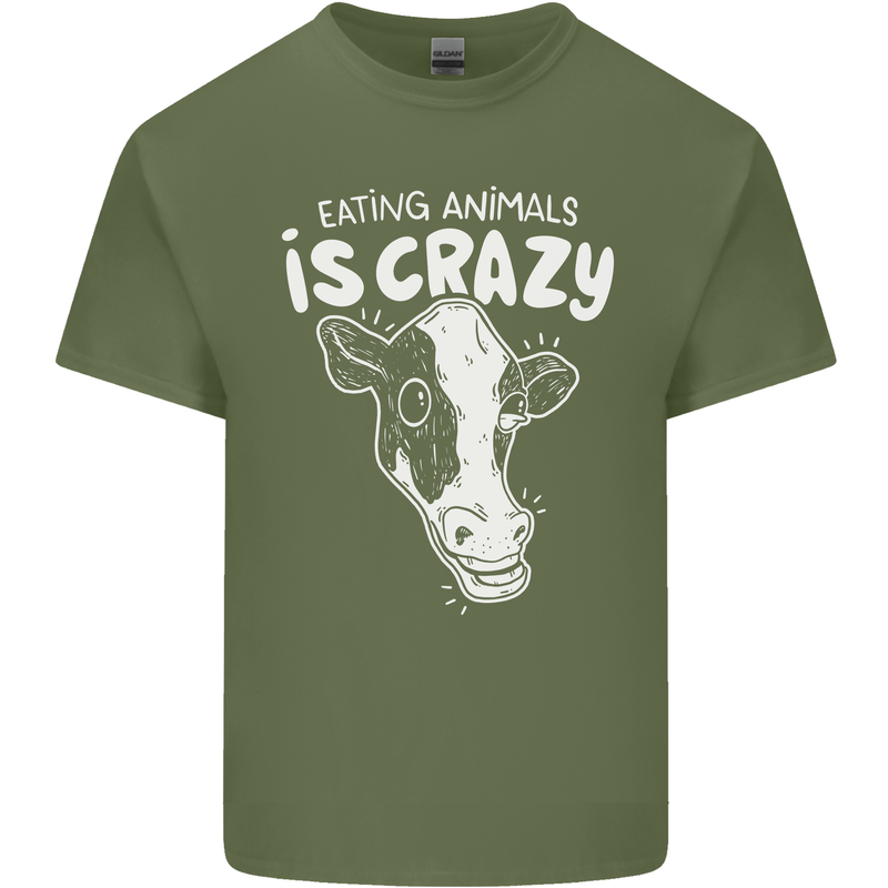 Eating Animals Is Crazy Vegetarian Vegan Mens Cotton T-Shirt Tee Top Military Green