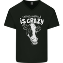 Eating Animals Is Crazy Vegetarian Vegan Mens V-Neck Cotton T-Shirt Black
