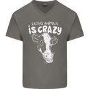 Eating Animals Is Crazy Vegetarian Vegan Mens V-Neck Cotton T-Shirt Charcoal