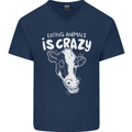 Eating Animals Is Crazy Vegetarian Vegan Mens V-Neck Cotton T-Shirt Navy Blue