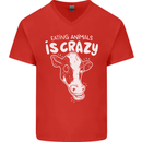 Eating Animals Is Crazy Vegetarian Vegan Mens V-Neck Cotton T-Shirt Red