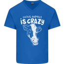 Eating Animals Is Crazy Vegetarian Vegan Mens V-Neck Cotton T-Shirt Royal Blue