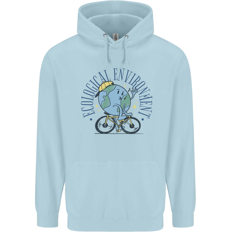 Ecological Environment Climate Change Cycling Mens 80% Cotton Hoodie Light Blue
